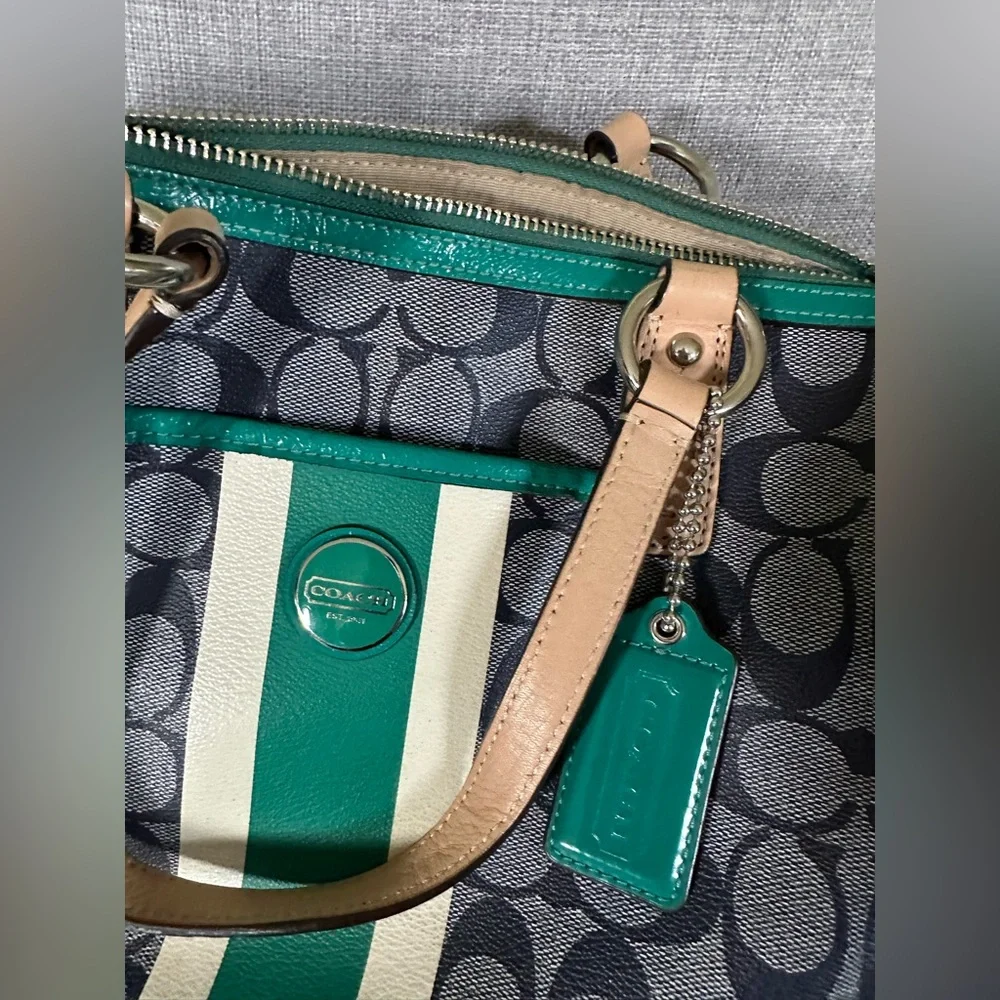 Coach Signature Canvas Satchel - Blue and Green - Picture 2 of 4
